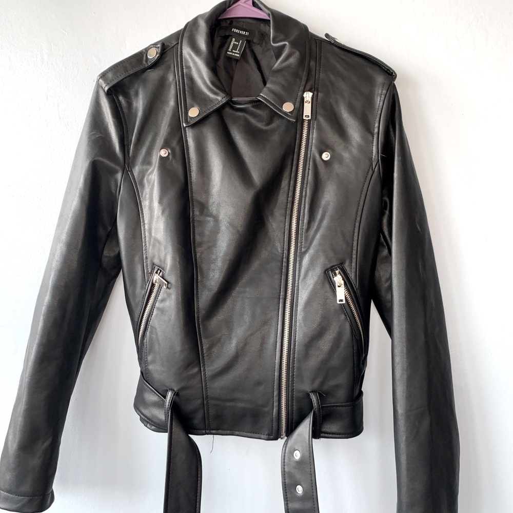 Forever 21 faux leather jacket with belt- small